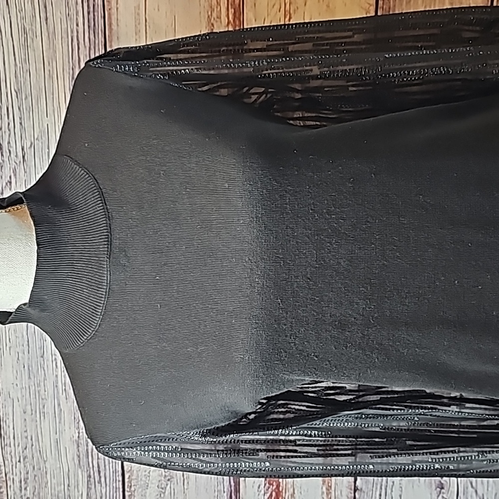 89TH + MADISON BLACK SHEER LONG SLEEVE MOCK TURTLENECK PULLOVER SWEATER - Picture 2 of 12